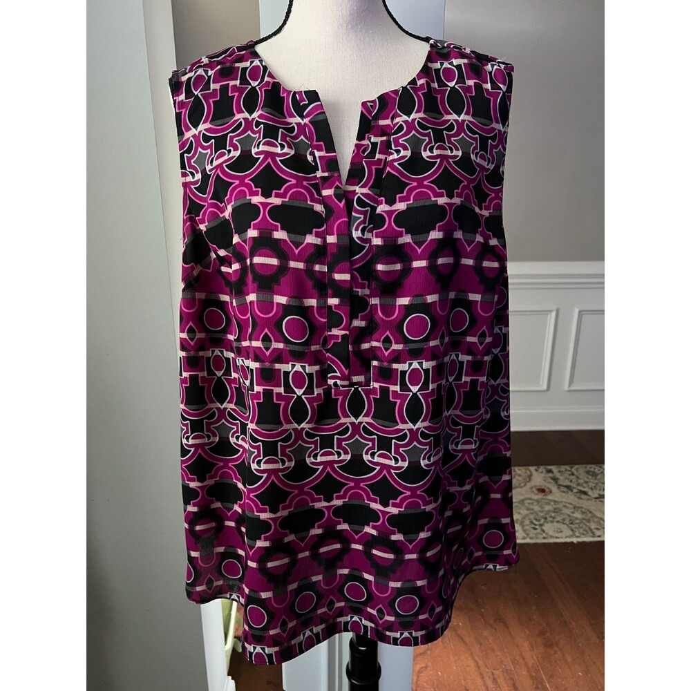 Dana Buchman Geometric Print Tank Burgundy/Black/Gray Sz 1X